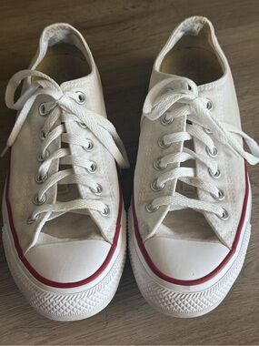Converse White Canvas Low Top Sneakers with Red Trim